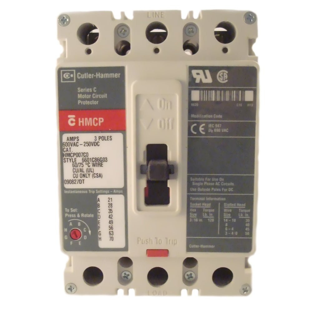 Breaker, Type: Mccb (Motor Circuit Protector), Current: 50 Amps, 3 Pole CAT NO: HMCP050K2C, 
STYLE # 6630C87G15