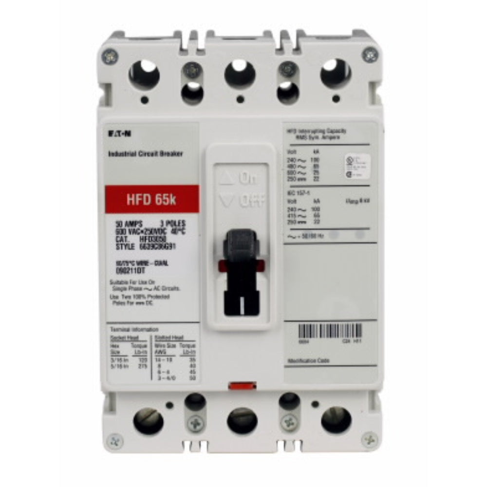 Breaker, Type: Mccb, Current: 100 Amps, 3 Pole, CAT NO: HFD3100, 
STYLE # 6639C86G96