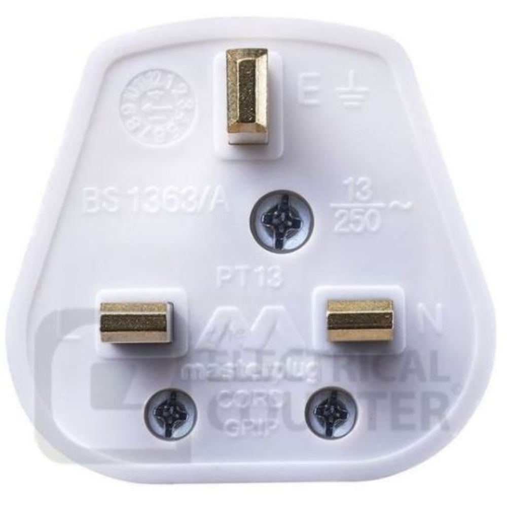 Plug, Electrical Plug Top, Current: 13 Amps, 250 V Ac, 3 Pin, VX1307/PT13W/PT13W/PF133WHI