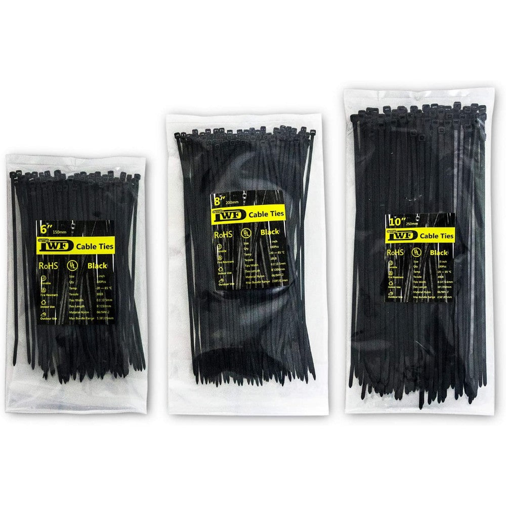 Zip Ties Black - Dwfeng Nylon Cable Ties 300 Pcs 6 8 10 Inch Self Locking Wire Wraps