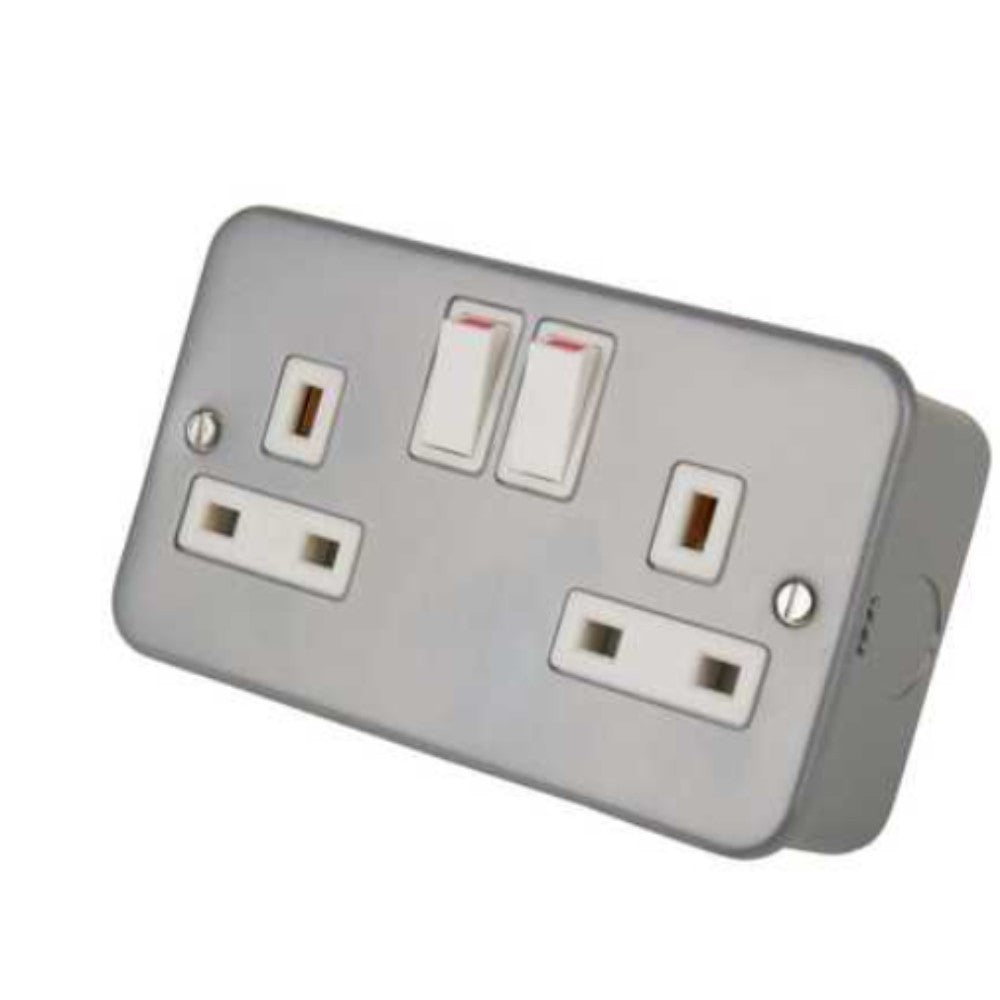 Socket, Switch, Metal Clad, 2 Gang, Gray, 13A, 142 X 79 X 42 Mm 6.75